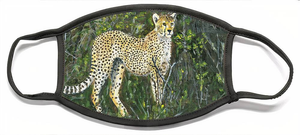 Africa Face Mask featuring the painting Cheetah Painting by Timothy Hacker
