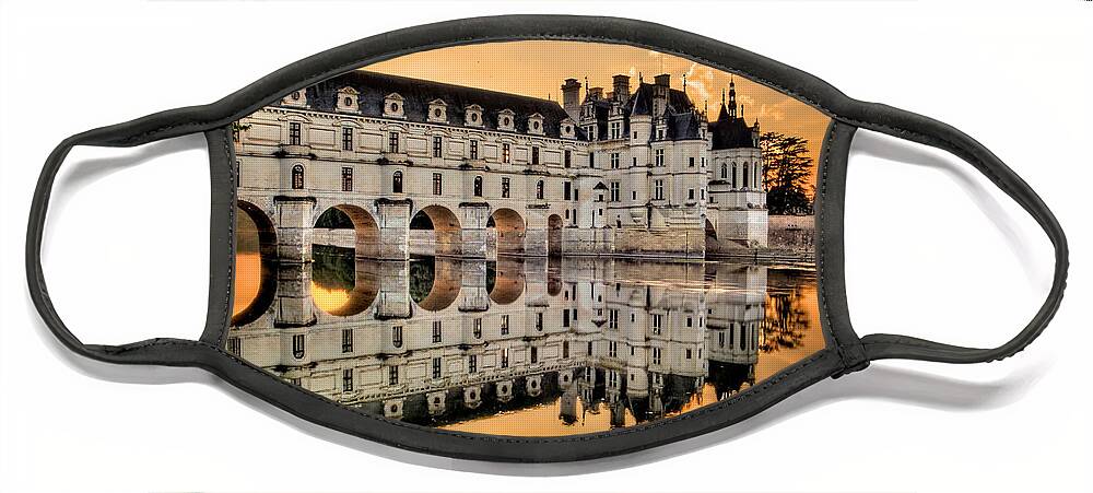 Chateau De Chenonceau Face Mask featuring the photograph Chenonceau Castle in the twilight panorama by Weston Westmoreland