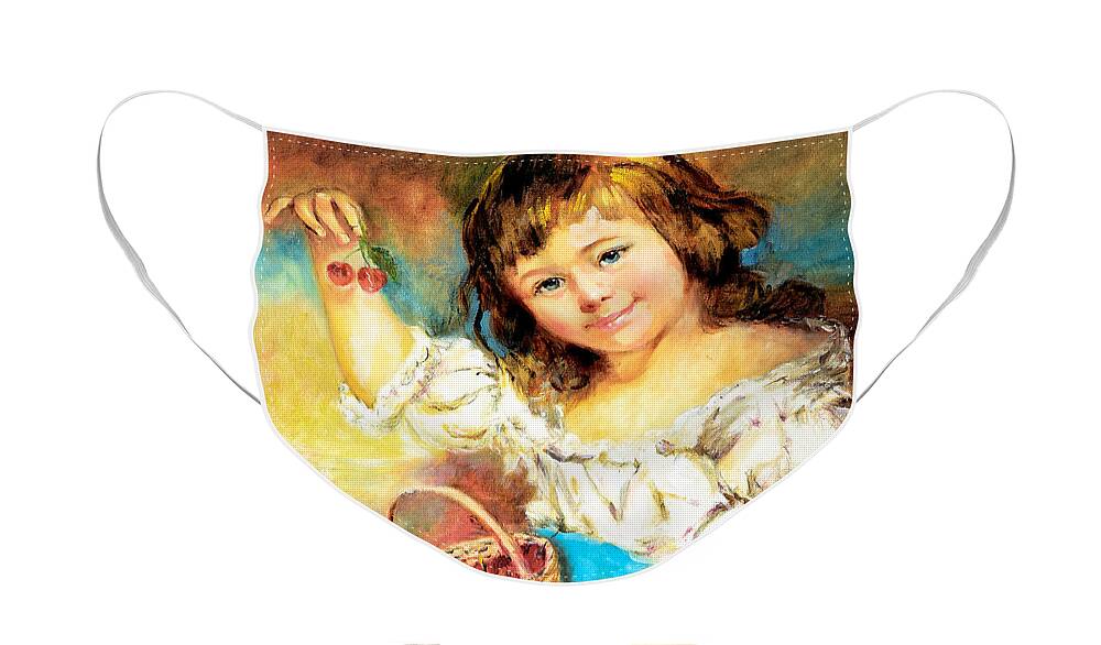 Girl Face Mask featuring the painting Cherry Basket girl by Sher Nasser