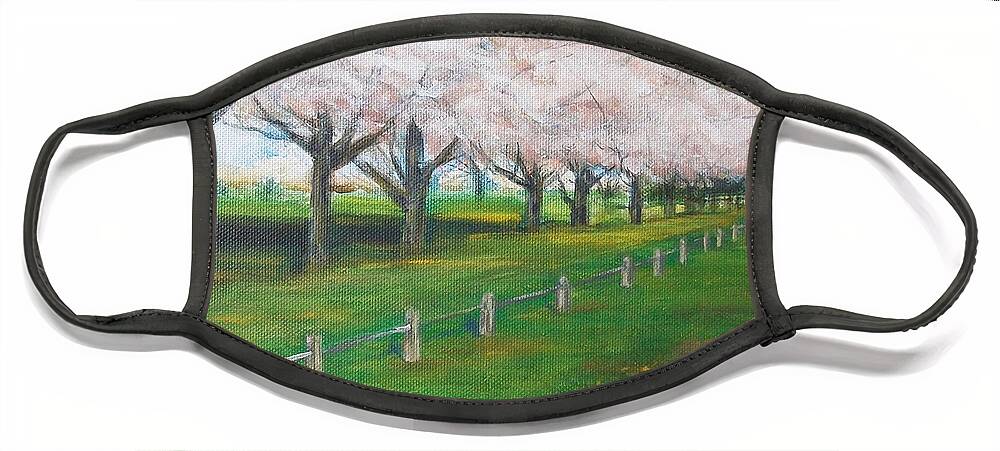 Landscape Face Mask featuring the painting Cherry Blossom Christchurch by Jane See