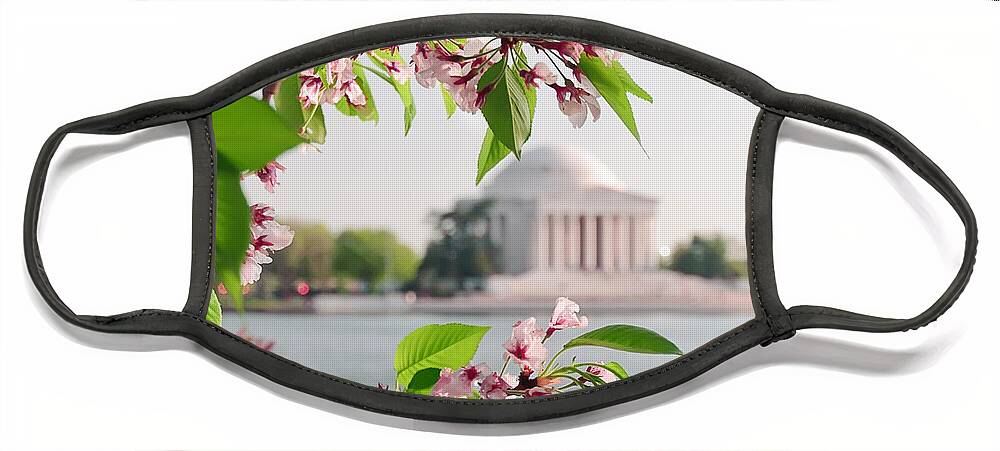America Face Mask featuring the photograph Cherry Blossoms and the Jefferson Memorial by Mitchell R Grosky