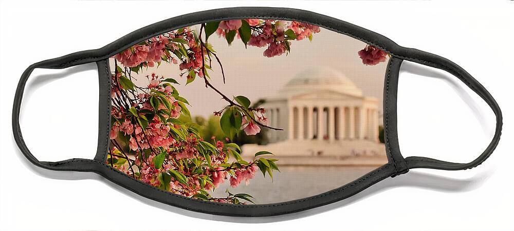 America Face Mask featuring the photograph Cherry Blossoms Framing the Jefferson Memorial by Mitchell R Grosky