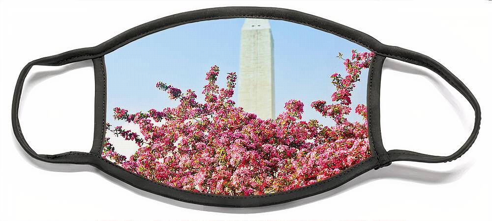 America Face Mask featuring the photograph Cherry Trees and Washington Monument Two by Mitchell R Grosky