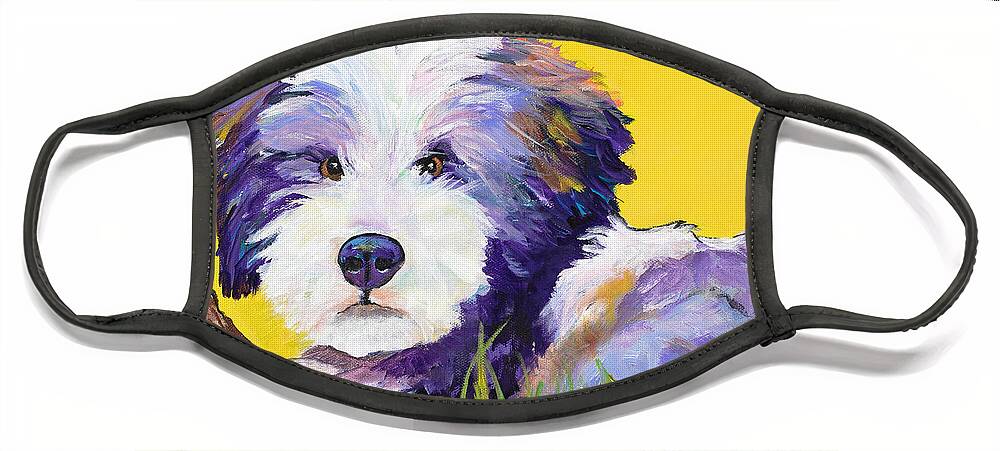 Tibetan Terrier Face Mask featuring the painting Chew Stick by Pat Saunders-White