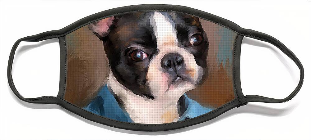 Art Face Mask featuring the painting Chic Boston Terrier by Jai Johnson
