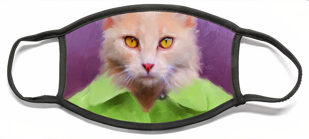 Art Face Mask featuring the painting Chic Orange Kitty Cat by Jai Johnson