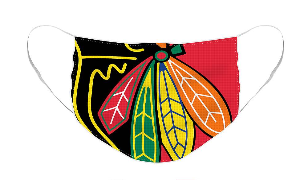 Chicago Face Mask featuring the painting Chicago Blackhawks by Tony Rubino