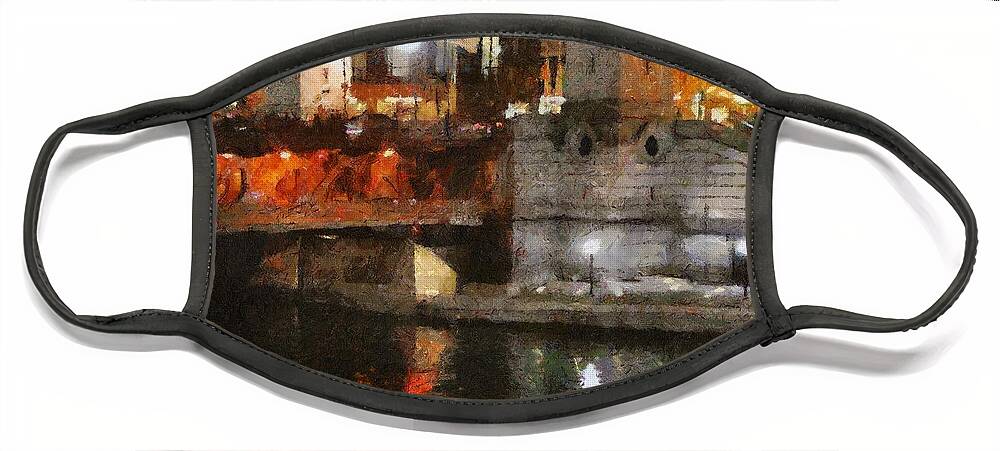 Bridge Face Mask featuring the painting Chicago River at Michigan Avenue by Jeffrey Kolker