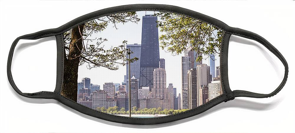 America Face Mask featuring the photograph Chicago Skyline and Hancock Building Through Trees by Paul Velgos