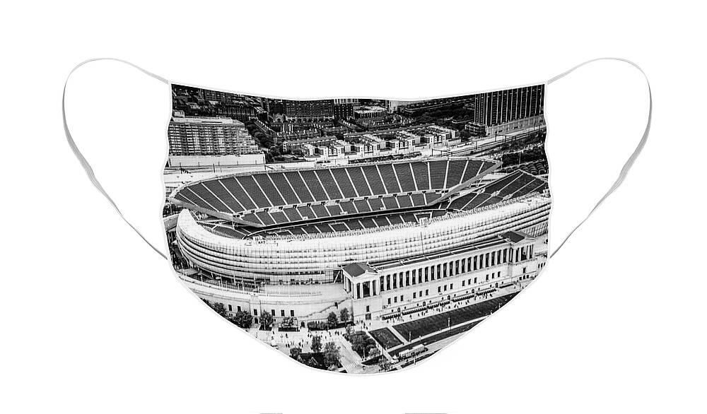 America Face Mask featuring the photograph Chicago Soldier Field Aerial Picture in Black and White by Paul Velgos