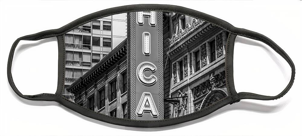America Face Mask featuring the photograph Chicago Theater Sign in Black and White by Paul Velgos