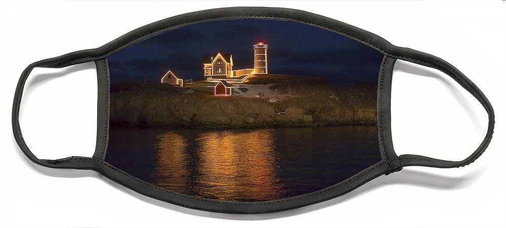 Atlantic Face Mask featuring the photograph Christmas at the Nubble by Steven Ralser