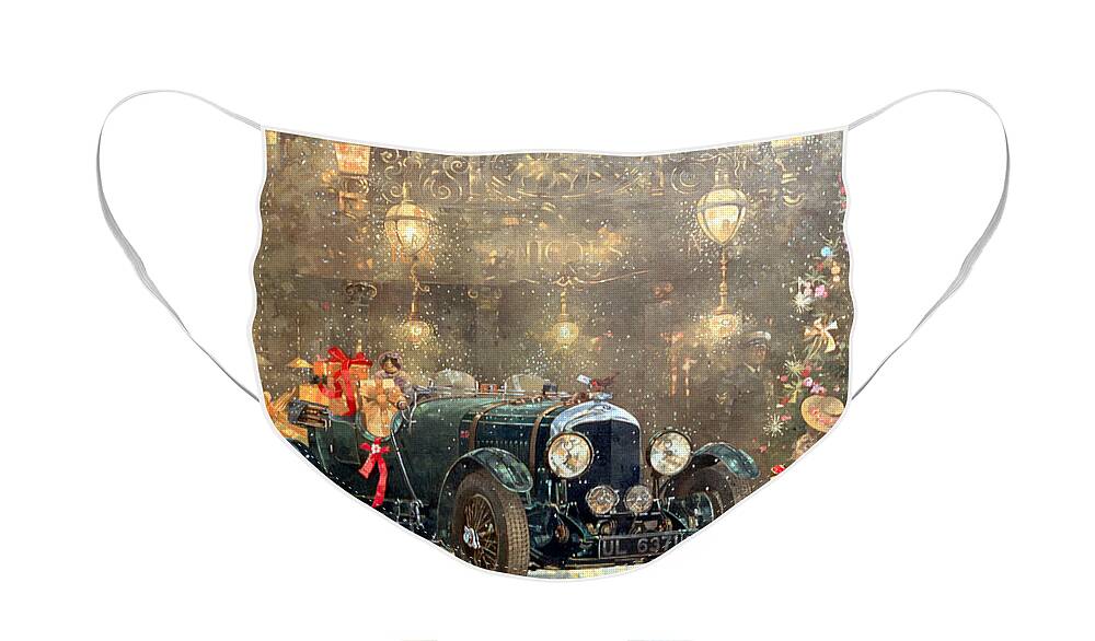 Motor Car Face Mask featuring the painting Christmas Bentley by Peter Miller