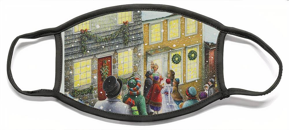 Christmas Card Face Mask featuring the painting Christmas Carolers by Lynn Bywaters