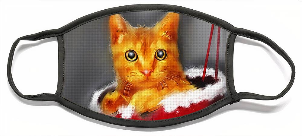 Christmas Face Mask featuring the digital art Christmas Kitten by Ken Morris