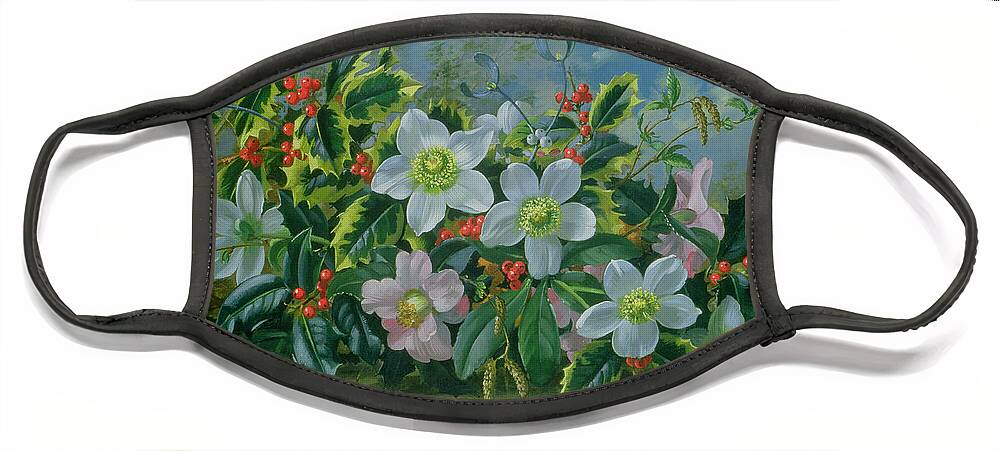 Christmas Roses and Holly Face Mask for Sale by Albert Williams