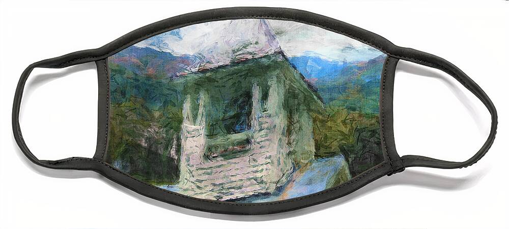 Church Face Mask featuring the digital art Church In The Mountains by Phil Perkins