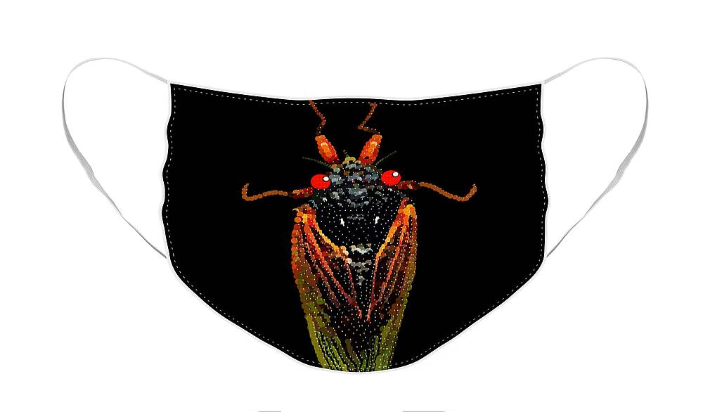 Cicada Face Mask featuring the digital art Cicada in Black by R Allen Swezey