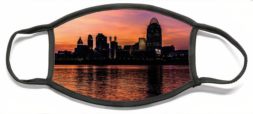 America Face Mask featuring the photograph Cincinnati Skyline Sunset at Night by Paul Velgos
