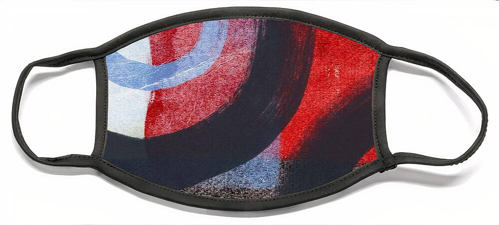 Circles Abstract Blue Red White Grey Gray Black Tan Brown Painting Shapes Geometric Abstract Shapes Abstract Circles Contemporary Office Lobby Studio Abstract Circles Art Ocean Sky Textured Abstract Bedroom Living Room Face Mask featuring the painting Circles 1 by Linda Woods