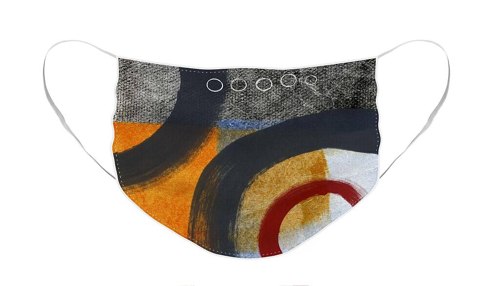 Circles Abstract Blue Red White Grey Gray Black Orangetan Brown Painting Shapes Geometric abstract Shapes abstract Circles Contemporary Modern Hotel Office Lobby Urban Loft Studio Red Circle White Circles Square Face Mask featuring the painting Circles 3 by Linda Woods