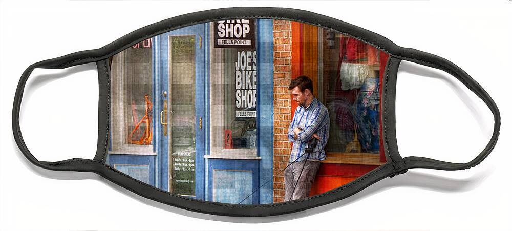 Baltimore Face Mask featuring the photograph City - Baltimore MD - Waiting by Joe's bike shop by Mike Savad