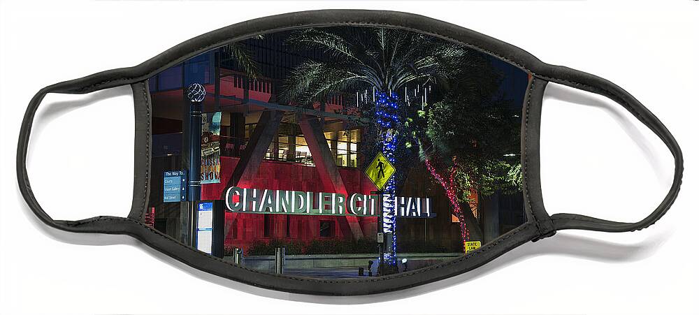 Chandler Face Mask featuring the photograph City Hall in Chandler Arizona by Dave Dilli
