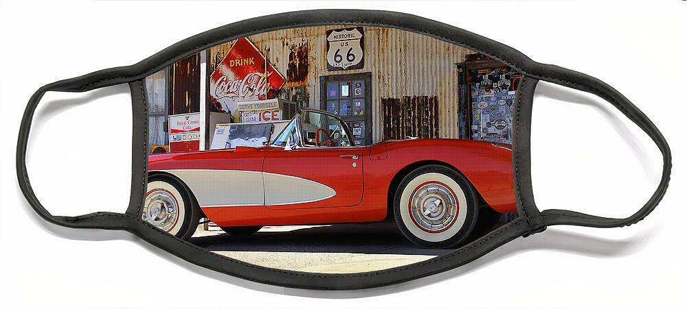 Corvette Face Mask featuring the photograph Classic Corvette on Route 66 by Mike McGlothlen