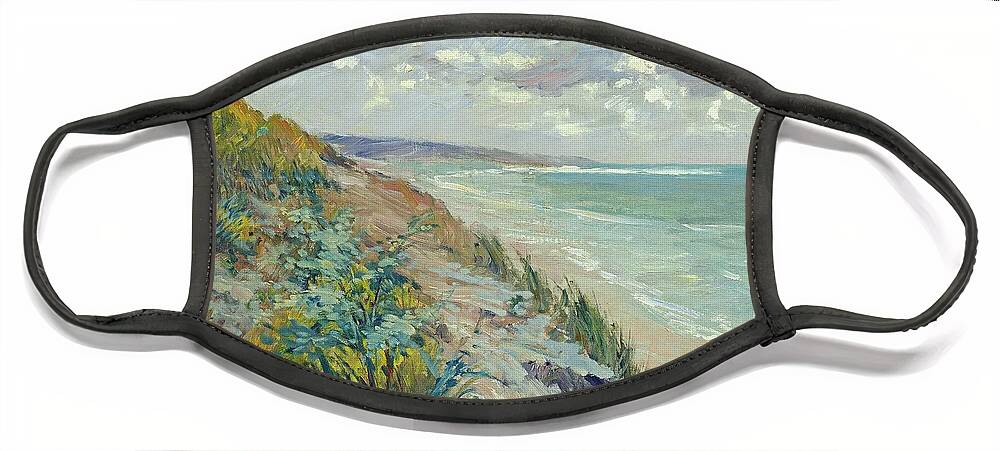 Beach Face Mask featuring the painting Cliffs by the sea at Trouville by Gustave Caillebotte