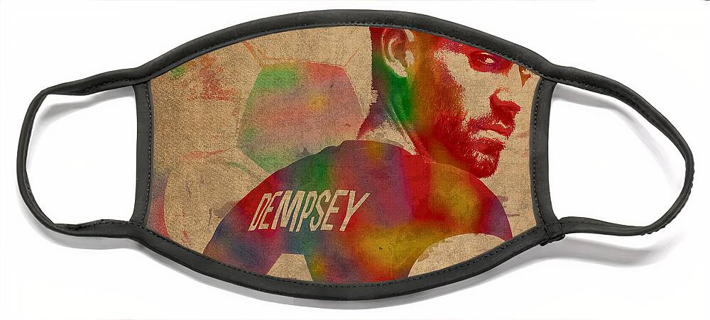 Clint Dempsey Soccer Player USA Football Seattle Sounders Watercolor  Portrait on Worn Canvas Face Mask by Design Turnpike - Fine Art America