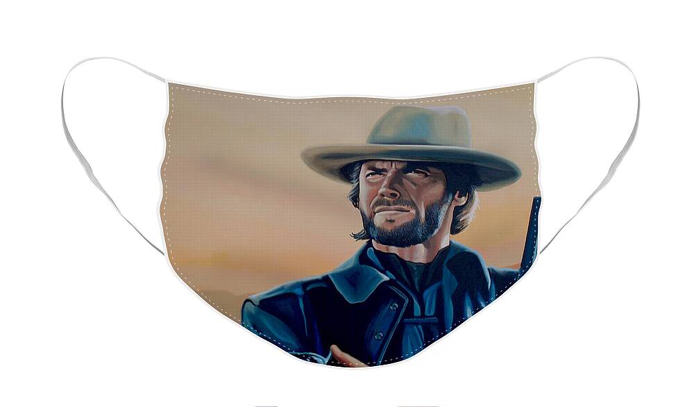 Clint Eastwood Face Mask featuring the painting Clint Eastwood Painting by Paul Meijering