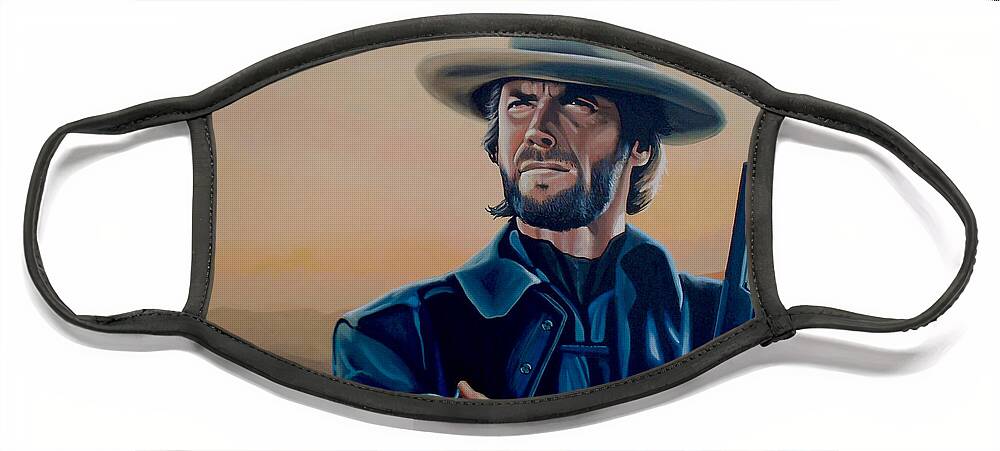 Clint Eastwood Face Mask featuring the painting Clint Eastwood Painting by Paul Meijering