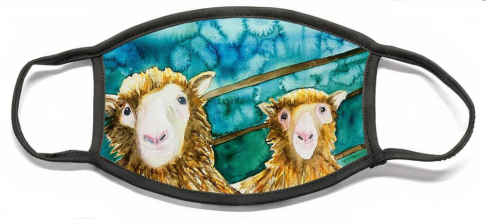 Sheep Face Mask featuring the painting Cloning Around by Sherry Harradence