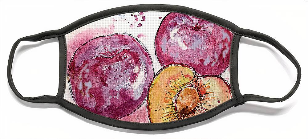 Art Face Mask featuring the painting Close Up Of Three Plums by Ikon Ikon Images