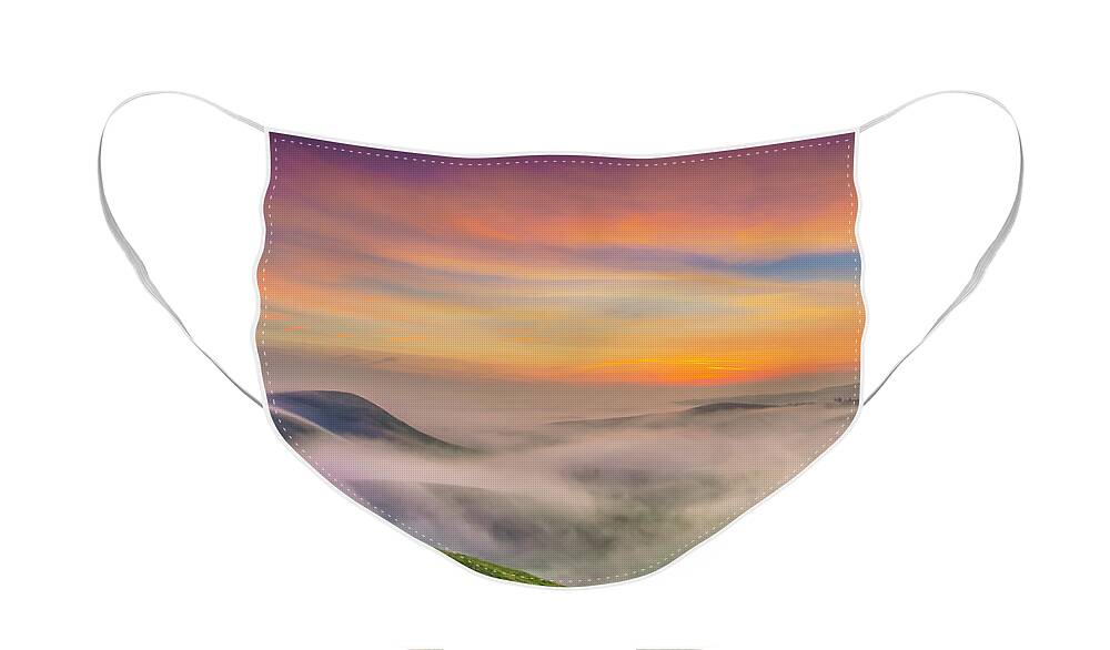 Landscape Face Mask featuring the photograph Clouds And Fog At Sunrise by Marc Crumpler