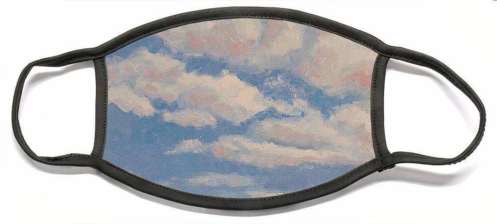 Sky Face Mask featuring the painting Clouds on Blue by Robie Benve