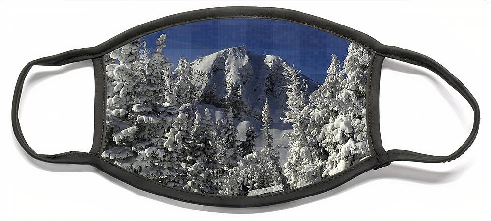Cody Peak Face Mask featuring the photograph Cody Peak After a Snow by Raymond Salani III