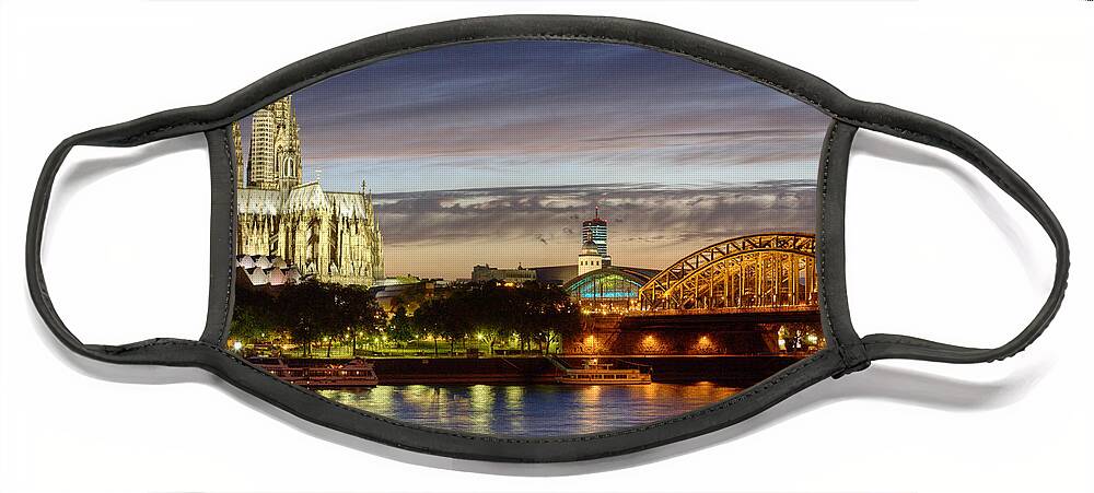 Cologne Face Mask featuring the photograph Cologne Cathedral with Rhine Riverside by Heiko Koehrer-Wagner
