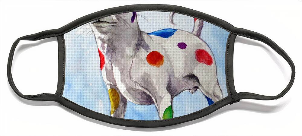 Chihuahua Face Mask featuring the painting Colorful Dalmatian Chihuahua by Christopher Shellhammer