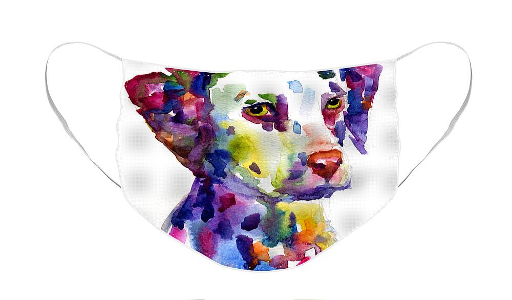 Dalmatian Face Mask featuring the painting Colorful Dalmatian puppy dog portrait art by Svetlana Novikova