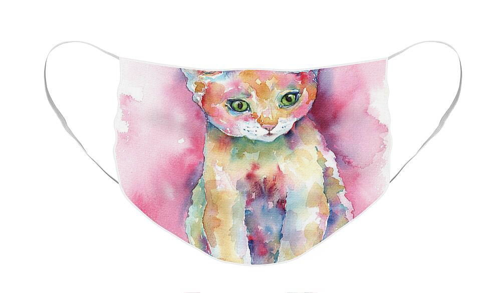 Cat Painting Face Mask featuring the painting Colorful Kitten by Greg and Linda Halom