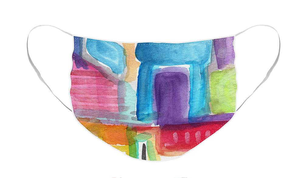 Jewish Greeting Card Face Mask featuring the painting Colorful Life- Abstract Jewish Greeting Card by Linda Woods