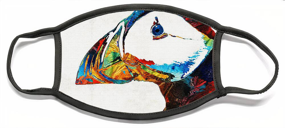 Puffin Face Mask featuring the painting Colorful Puffin Art By Sharon Cummings by Sharon Cummings
