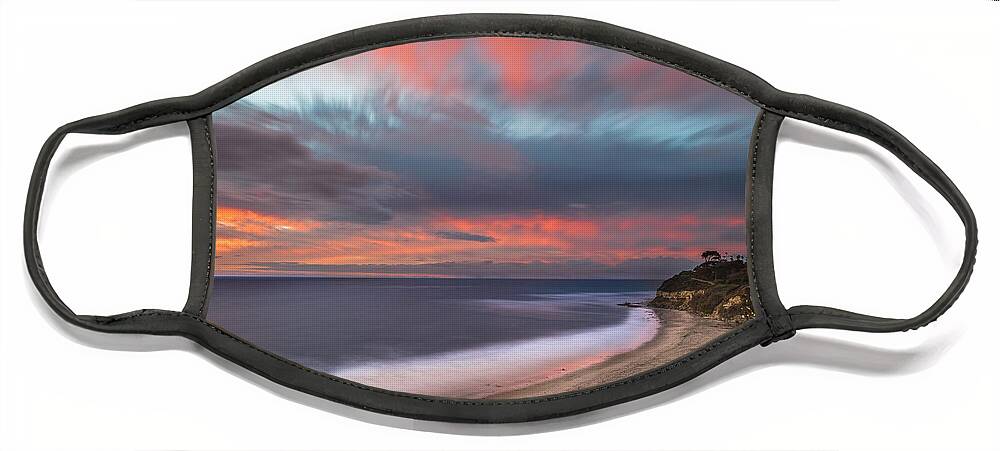 California; Long Exposure; Ocean; Reflection; San Diego; Seascape; Sky; Sunset; Surf; Sun; Clouds; Waves Face Mask featuring the photograph Colorful Swamis Sunset by Larry Marshall