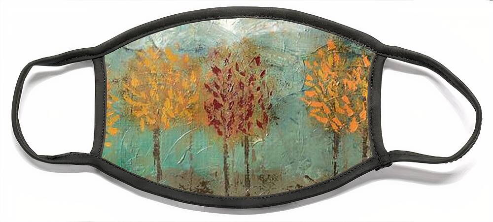 Fall Trees Face Mask featuring the painting Colorful Trees by Linda Bailey