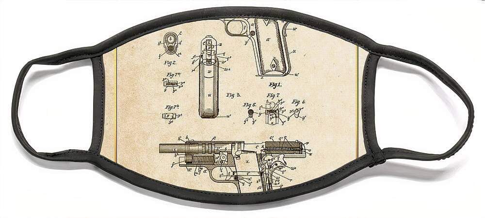 C7 Vintage Patents Weapons And Firearms Face Mask featuring the digital art Colt 1911 by John M. Browning - Vintage Patent Document by Serge Averbukh