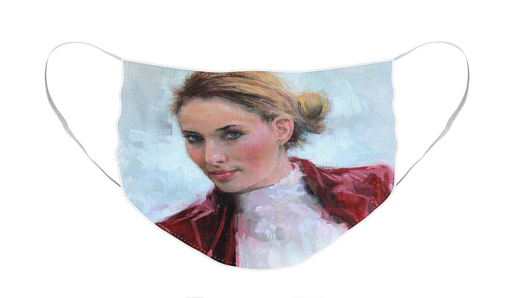 Lady Face Mask featuring the painting Come a Little Closer young woman portrait by Talya Johnson