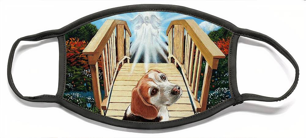 Angel Face Mask featuring the painting Come walk with me over the rainbow bridge by Christopher Shellhammer