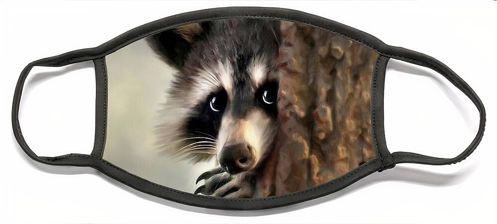 Raccoon Face Mask featuring the painting Conspicuous Bandit by Christina Rollo
