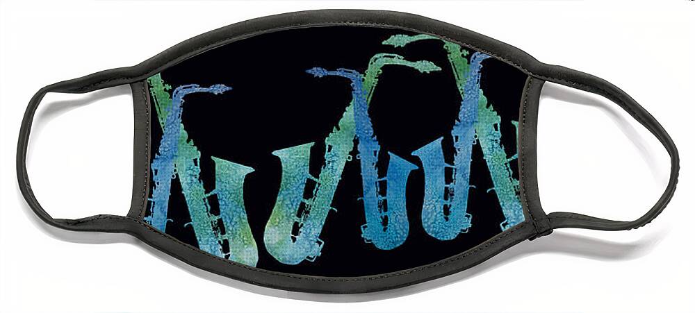 Saxes Face Mask featuring the digital art Cool Blue Saxophone String by Jenny Armitage